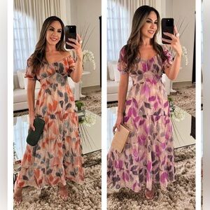 Floral Print Maxi Dress - terracota / tan